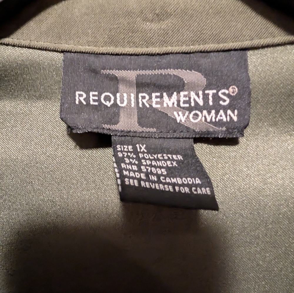 Requirements Woman Olive Faux Suede Button Front Jacket Blazer 1X Whipstich - Picture 2 of 9